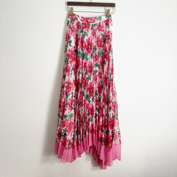 ALICE + OLIVIA Katz Sunburst Pleated Maxi Skirt High Tea Floral 2 - Picture 4 of 11